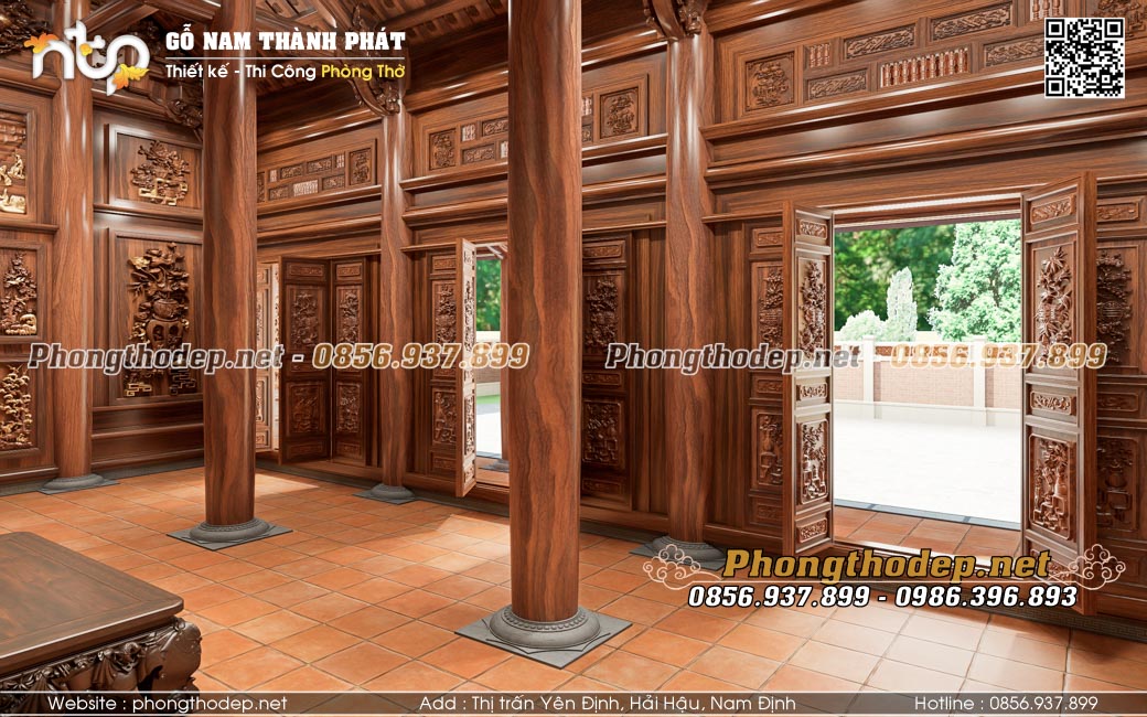 nhà gỗ 5 gian với kiến trúc chồng rường đấu sen truyền thống